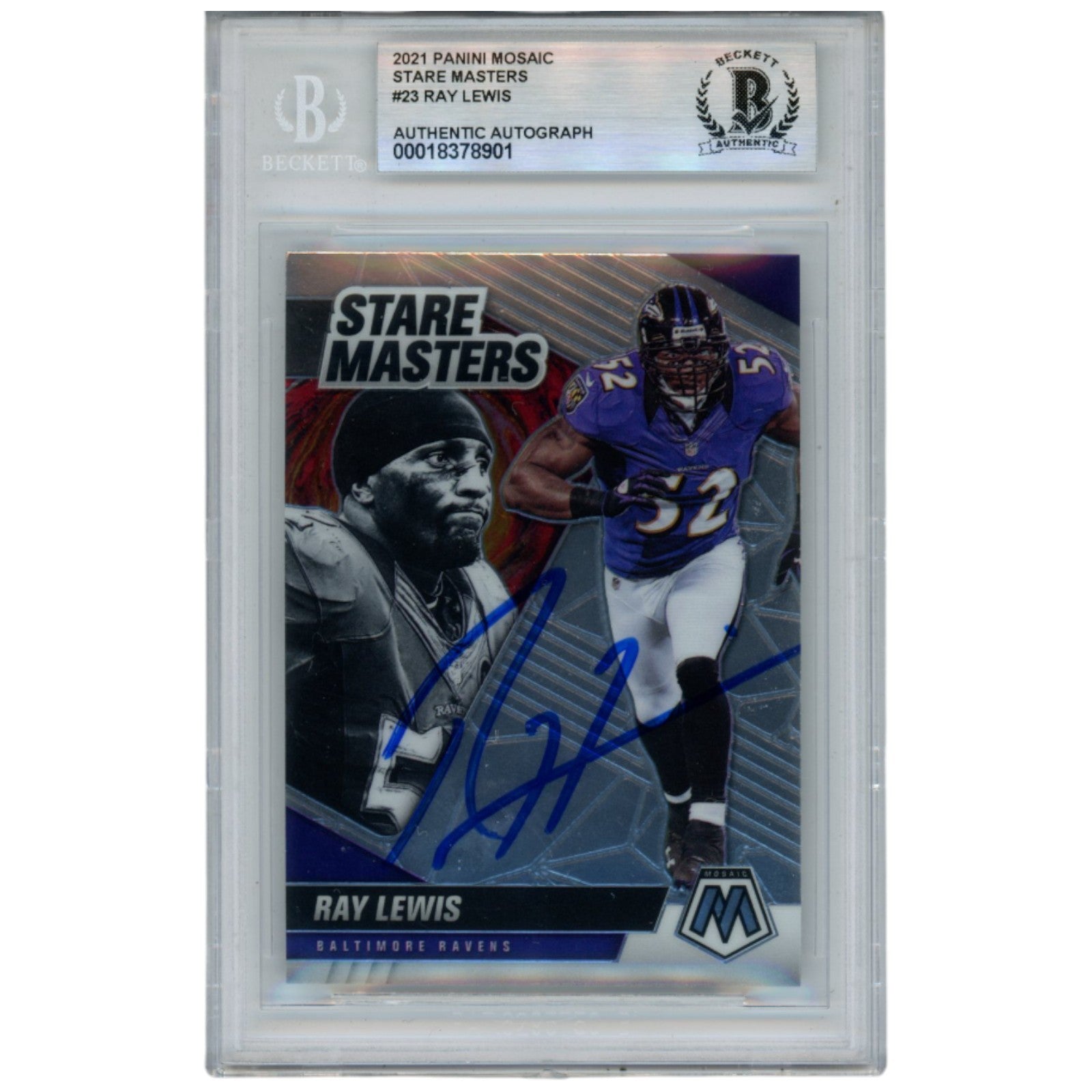 Ray Lewis 2021 Mosiac Stare Masters #SM23 Trading Signed Card-Powers Sports Memorabilia