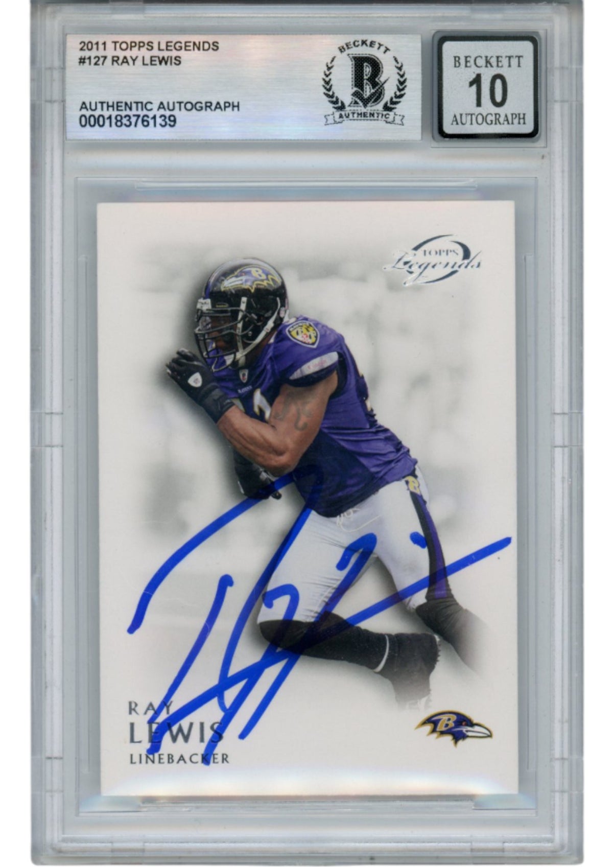 Ray Lewis Baltimore Ravens Signed Card - 2011 Topps Legends #127 Beckett Beckett-Powers Sports Memorabilia