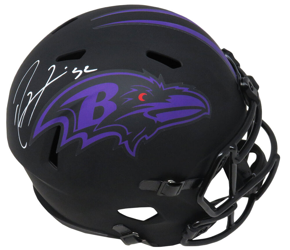 Ray Lewis Autographed Baltimore Ravens Eclipse Black Matte Riddell Full Size Speed Replica Helmet-Powers Sports Memorabilia
