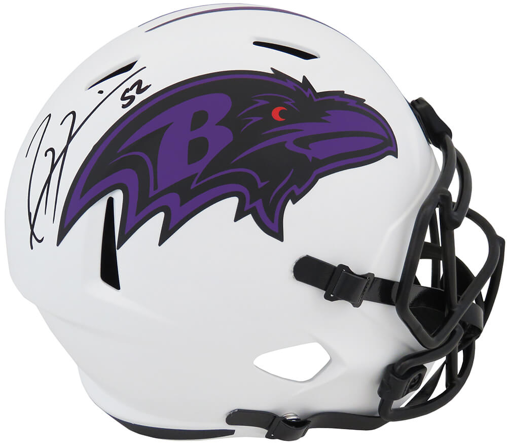 Ray Lewis Autographed Baltimore Ravens Lunar Eclipse White Matte Riddell Full Size Speed Replica Helmet-Powers Sports Memorabilia