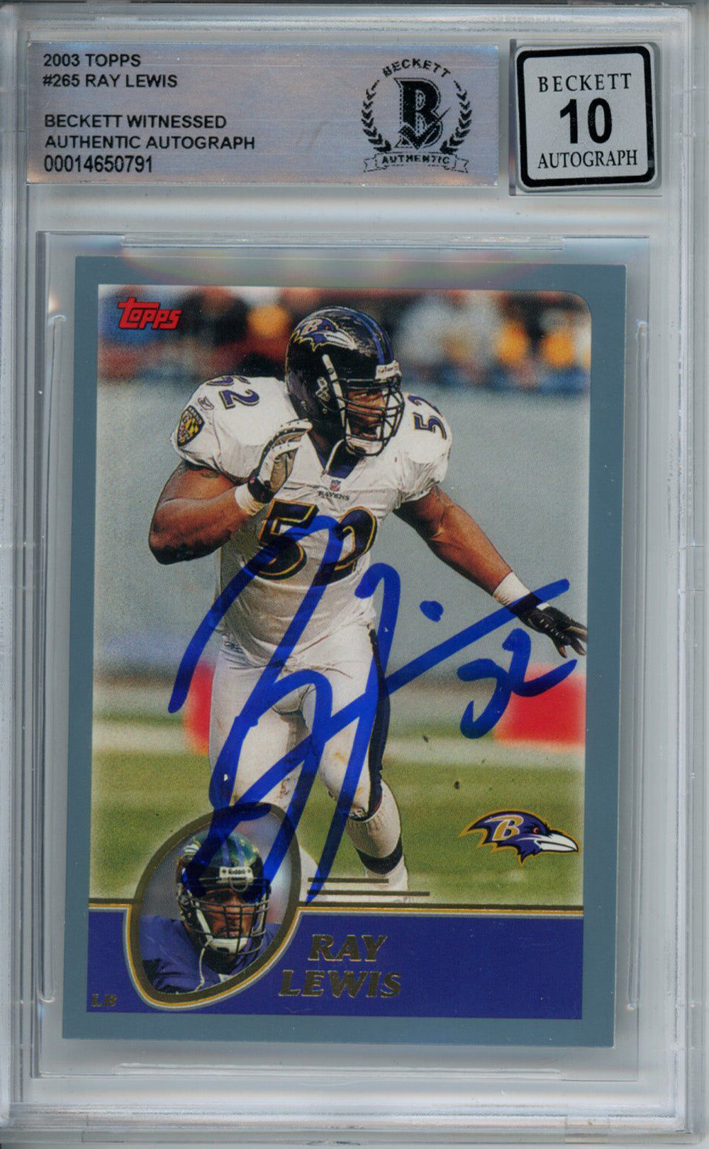 Ray Lewis Baltimore Ravens Signed Card - 2003 Topps #265 Beckett Slab Beckett-Powers Sports Memorabilia