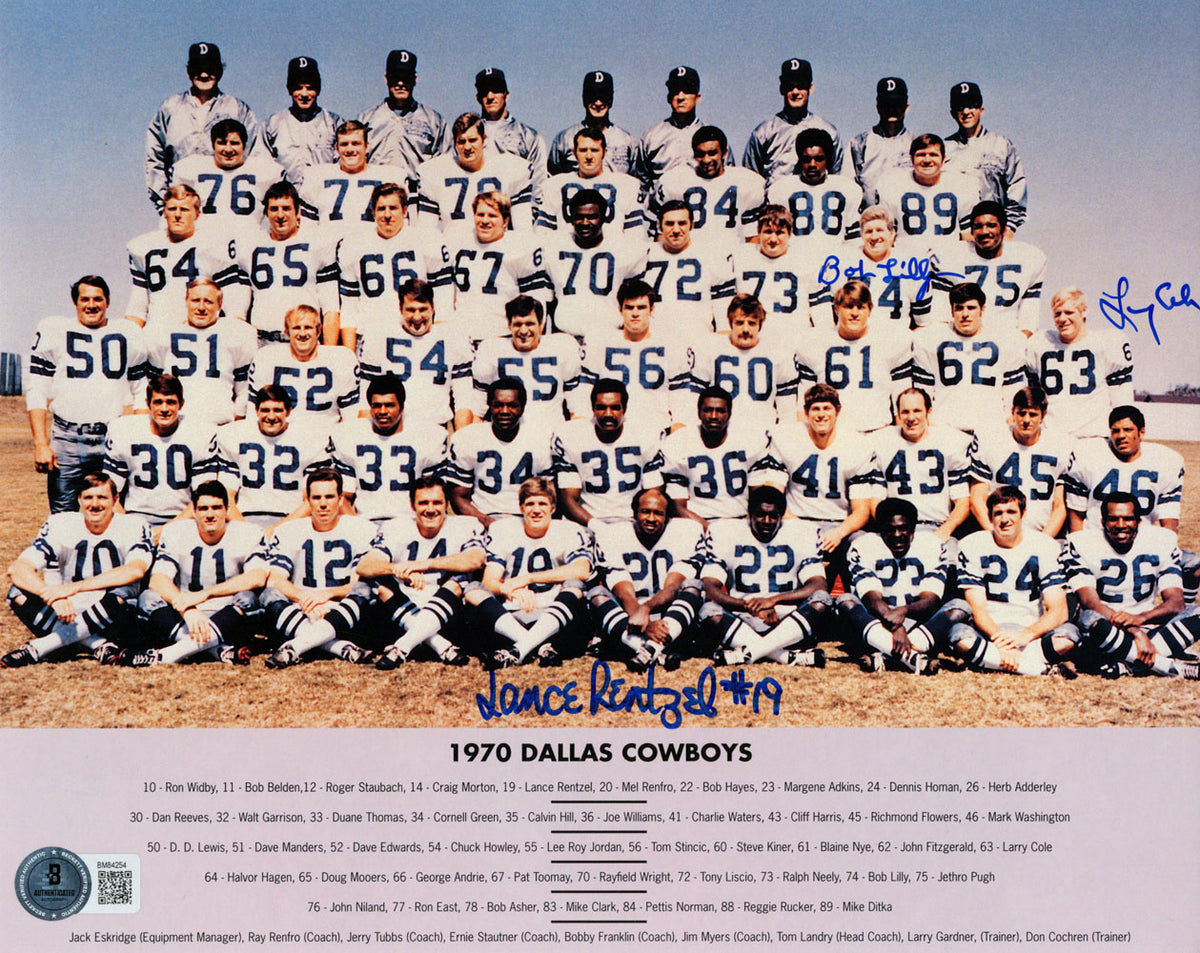 Bob Lilly, Cole & Rentzel Dallas Cowboys Signed 8x10 Photo - Cowboys 1970 Roster Beckett-Powers Sports Memorabilia