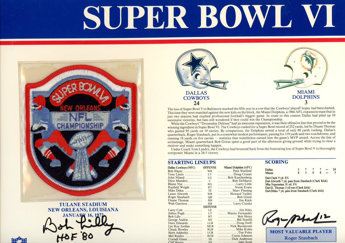Roger Staubach Bob Lilly Dallas Cowboys Signed Mini Helmet - SB VI Patch Beckett Beckett-Powers Sports Memorabilia