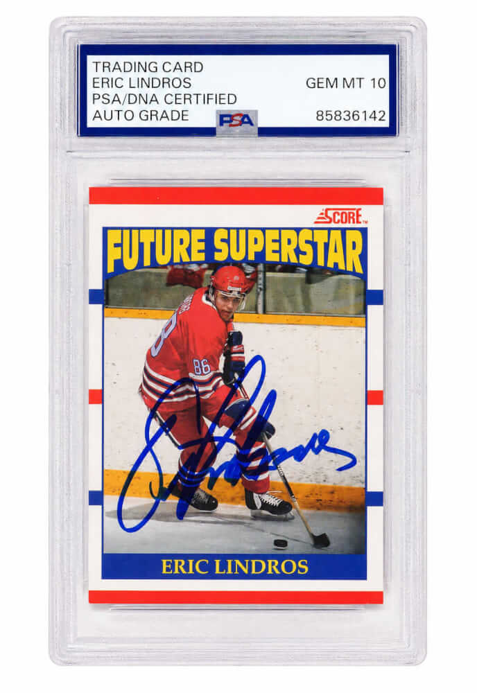 Eric Lindros Autographed 1990 Score Future Superstar Rookie Hockey Card #440 - (PSA Encapsulated - Auto Grade 10)-Powers Sports Memorabilia