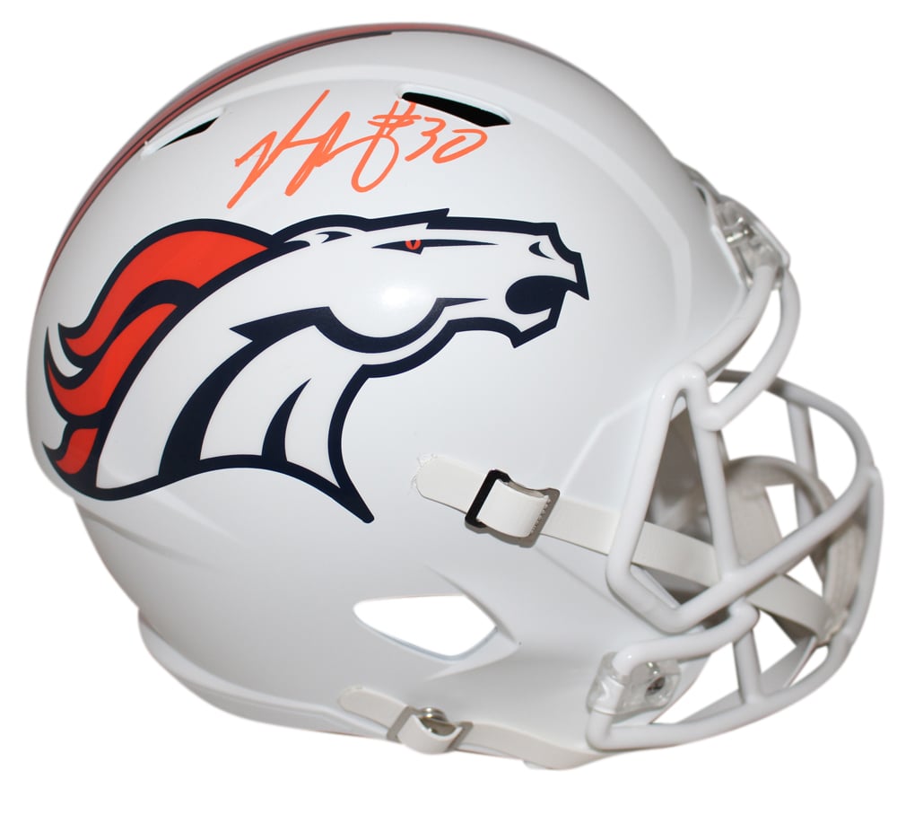 Phillip Lindsay Denver Broncos Flat White Speed Replica Signed Helmet JSA-Powers Sports Memorabilia