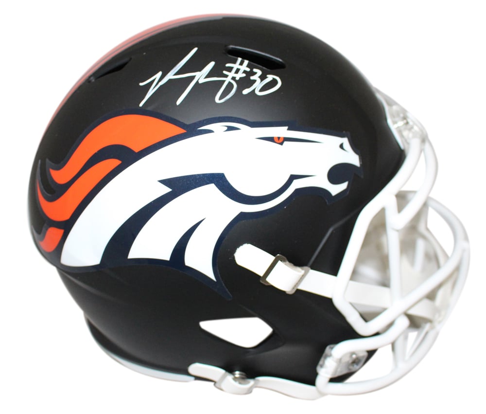 Phillip Lindsay Denver Broncos Black Replica Signed Helmet JSA-Powers Sports Memorabilia