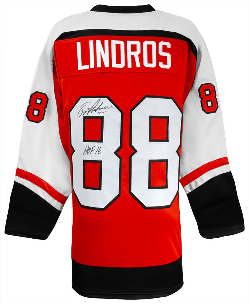 Eric Lindros Autographed Orange Custom Hockey Jersey with HOF'16-Powers Sports Memorabilia