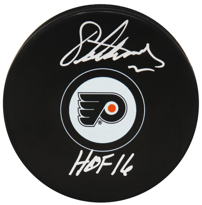 Eric Lindros Autographed Philadelphia Flyers Logo Hockey Puck with HOF'16-Powers Sports Memorabilia
