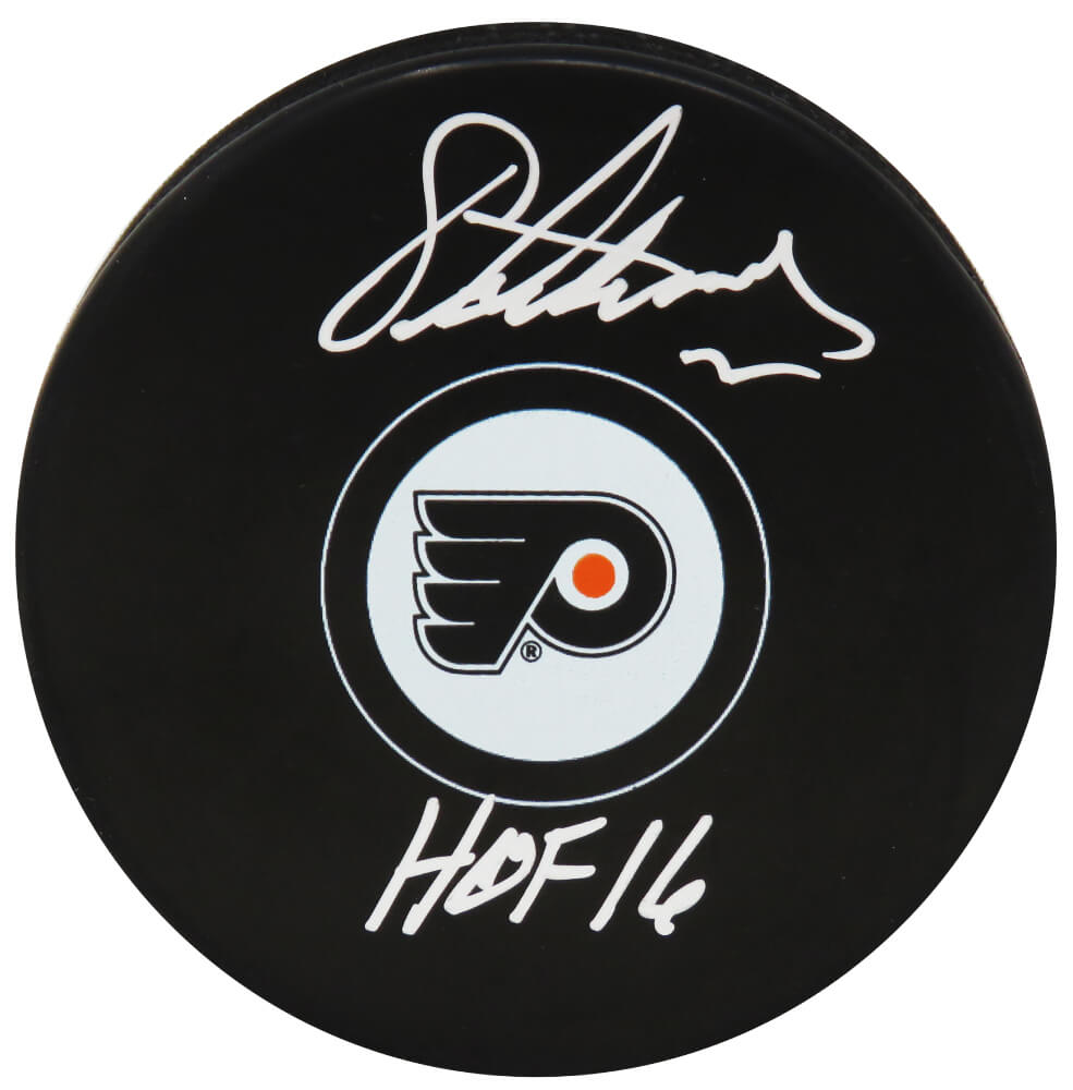 Eric Lindros Autographed Philadelphia Flyers Logo Hockey Puck with HOF'16-Powers Sports Memorabilia