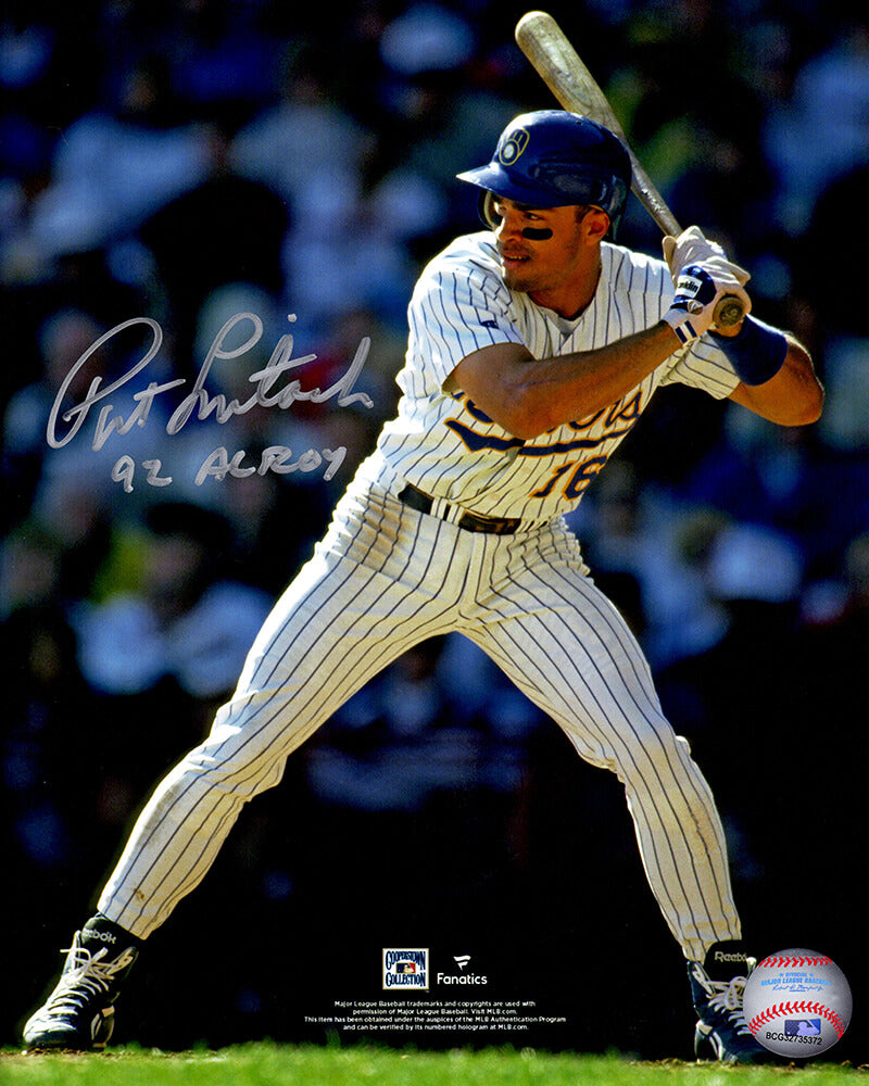 Pat Listach Autographed Milwaukee Brewers Batting Action 8x10 Photo with 92 AL ROY-Powers Sports Memorabilia