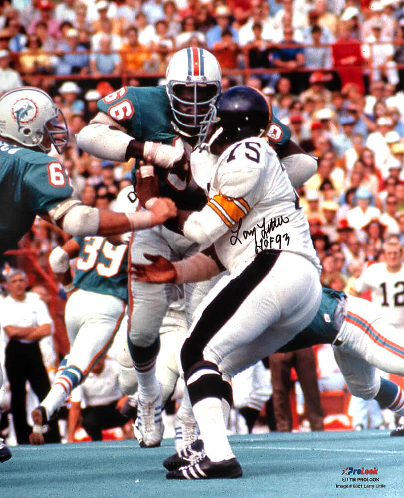 Larry Little Miami Dolphins Autographed Action vs Pittsburgh Steelers 16x20 Photo-Powers Sports Memorabilia