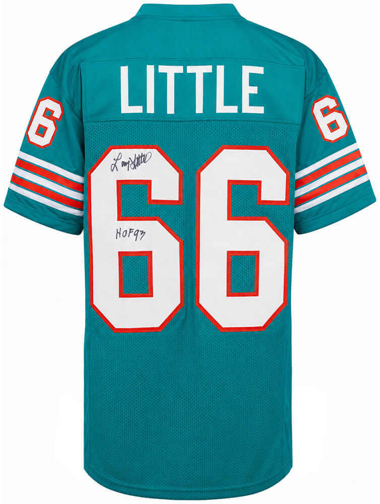 Larry Little Autographed Teal T/B Custom Football Jersey with HOF'93-Powers Sports Memorabilia