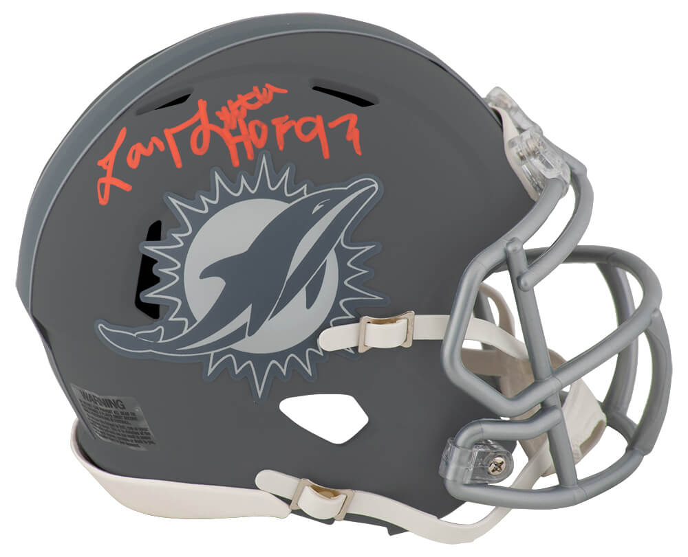 Larry Little Autographed Miami Dolphins SLATE Riddell Speed Mini Helmet with HOF'93-Powers Sports Memorabilia