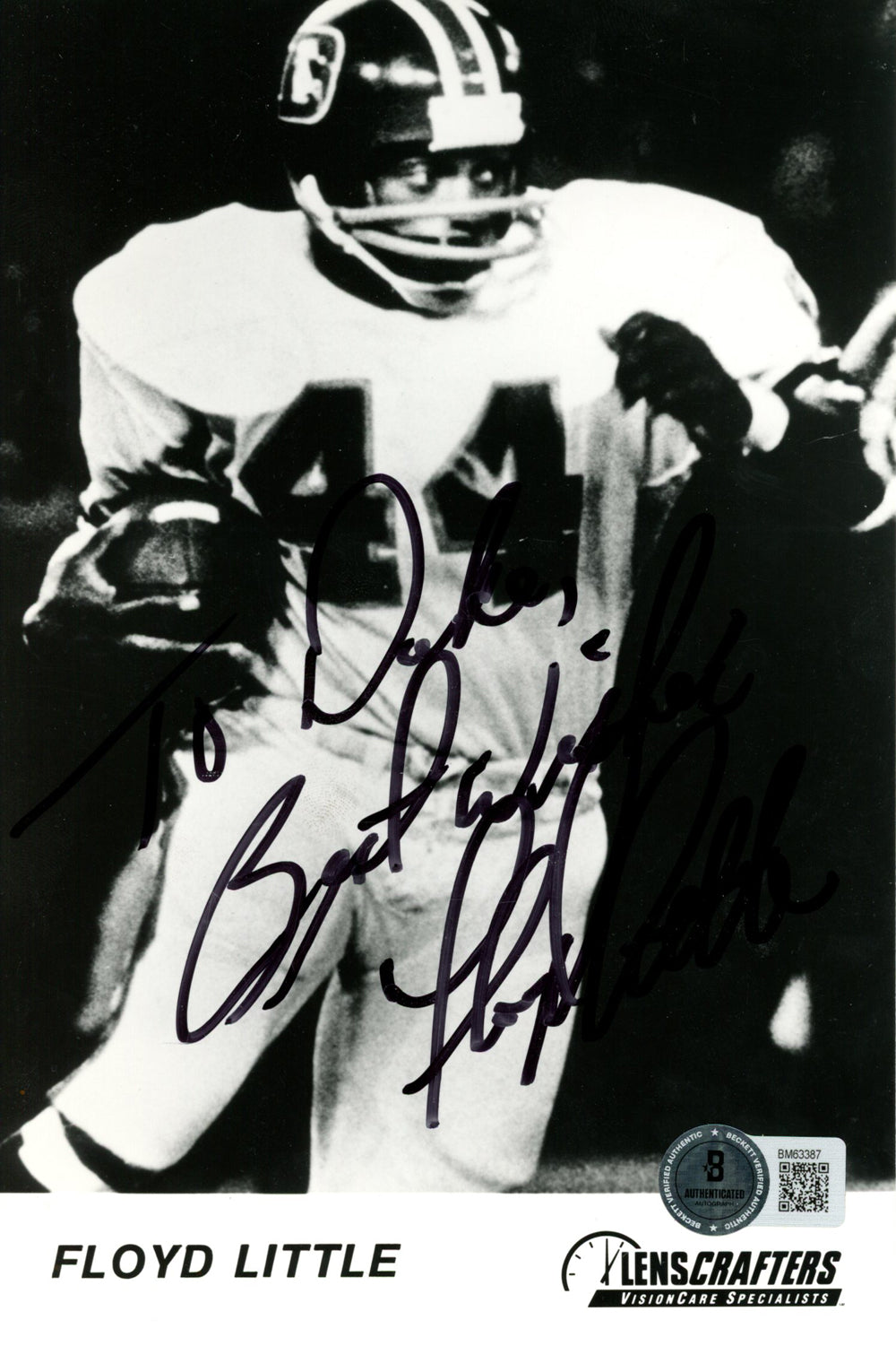 Floyd Little Denver Broncos Signed Mini Helmet - 5x7 Ad To Duke Beckett Beckett-Powers Sports Memorabilia