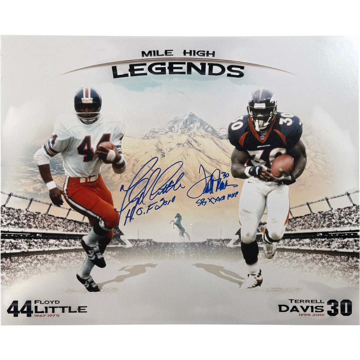 Floyd Little Terrell Davis Denver Broncos Signed 16x20 Photo - SB MVP HOF Beckett-Powers Sports Memorabilia