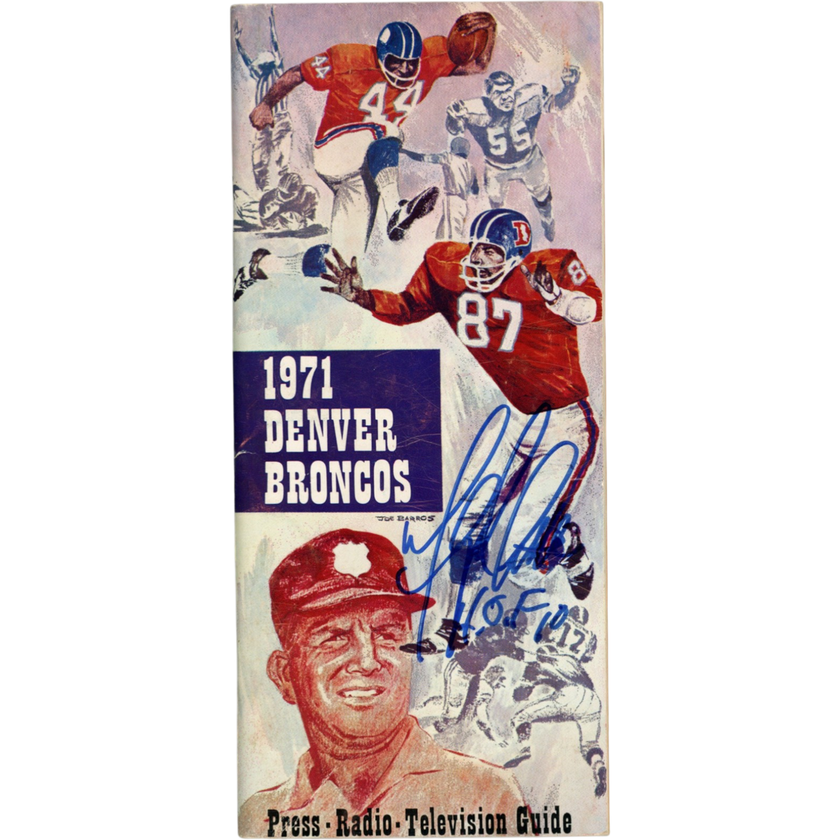 Floyd Little Denver Broncos Signed Mini Helmet - 1971 Media Guide HOF Beckett Beckett-Powers Sports Memorabilia