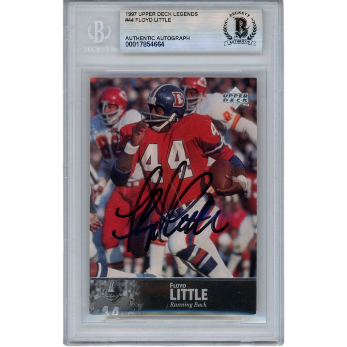 Floyd Little Denver Broncos Signed Card - 1997 Upper Deck Legends #44 Slab Beckett Beckett-Powers Sports Memorabilia
