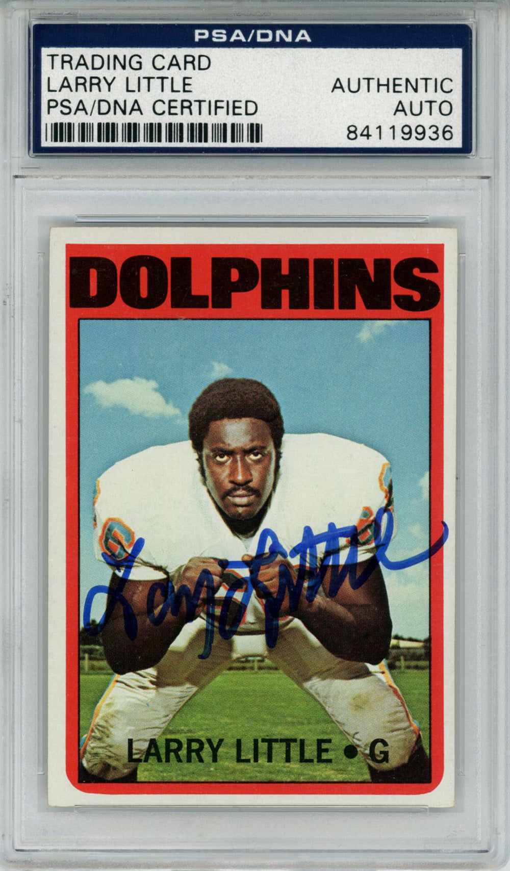 Larry Little Miami Dolphins Signed Card - 1972 Topps #240 PSA Slab PSA-Powers Sports Memorabilia
