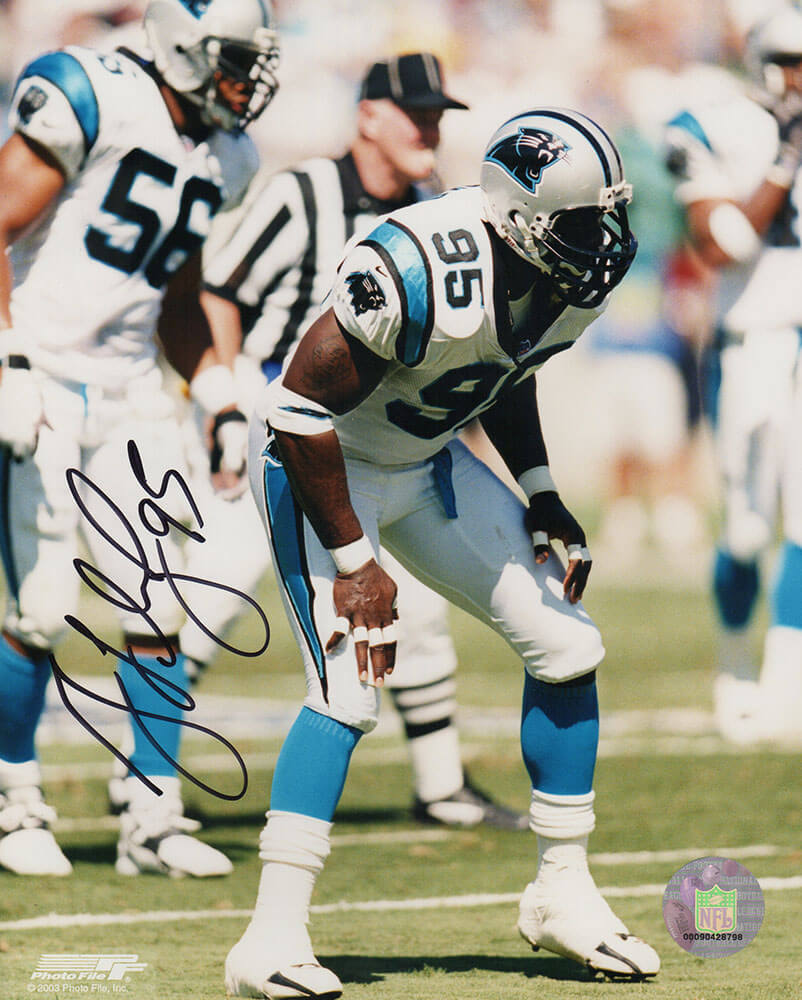 Greg Lloyd Autographed Carolina Panthers White Jersey Stance 8x10 Photo-Powers Sports Memorabilia