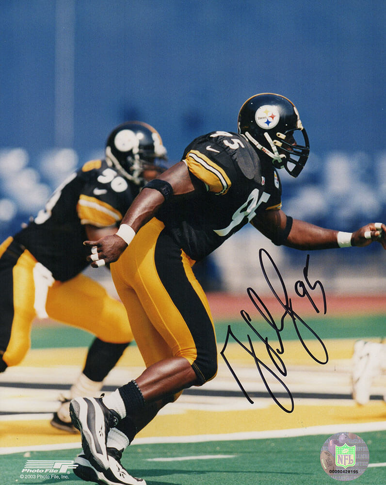 Greg Lloyd Autographed Steelers Black Jersey Action 8x10 Photo-Powers Sports Memorabilia