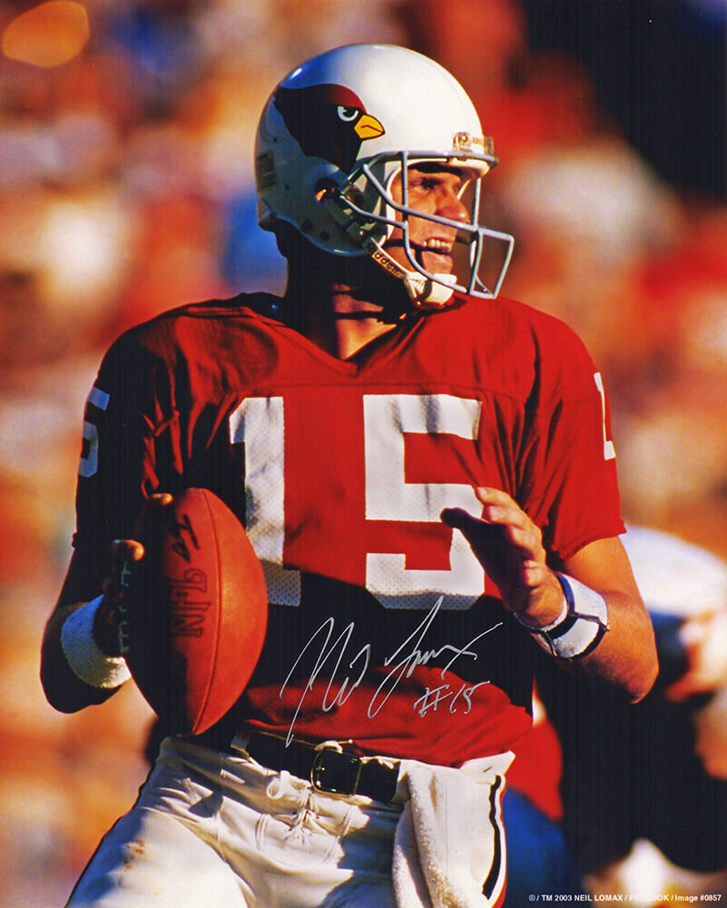 Neil Lomax Arizona Cardinals Autographed Red Jersey Action 8x10 Photo-Powers Sports Memorabilia