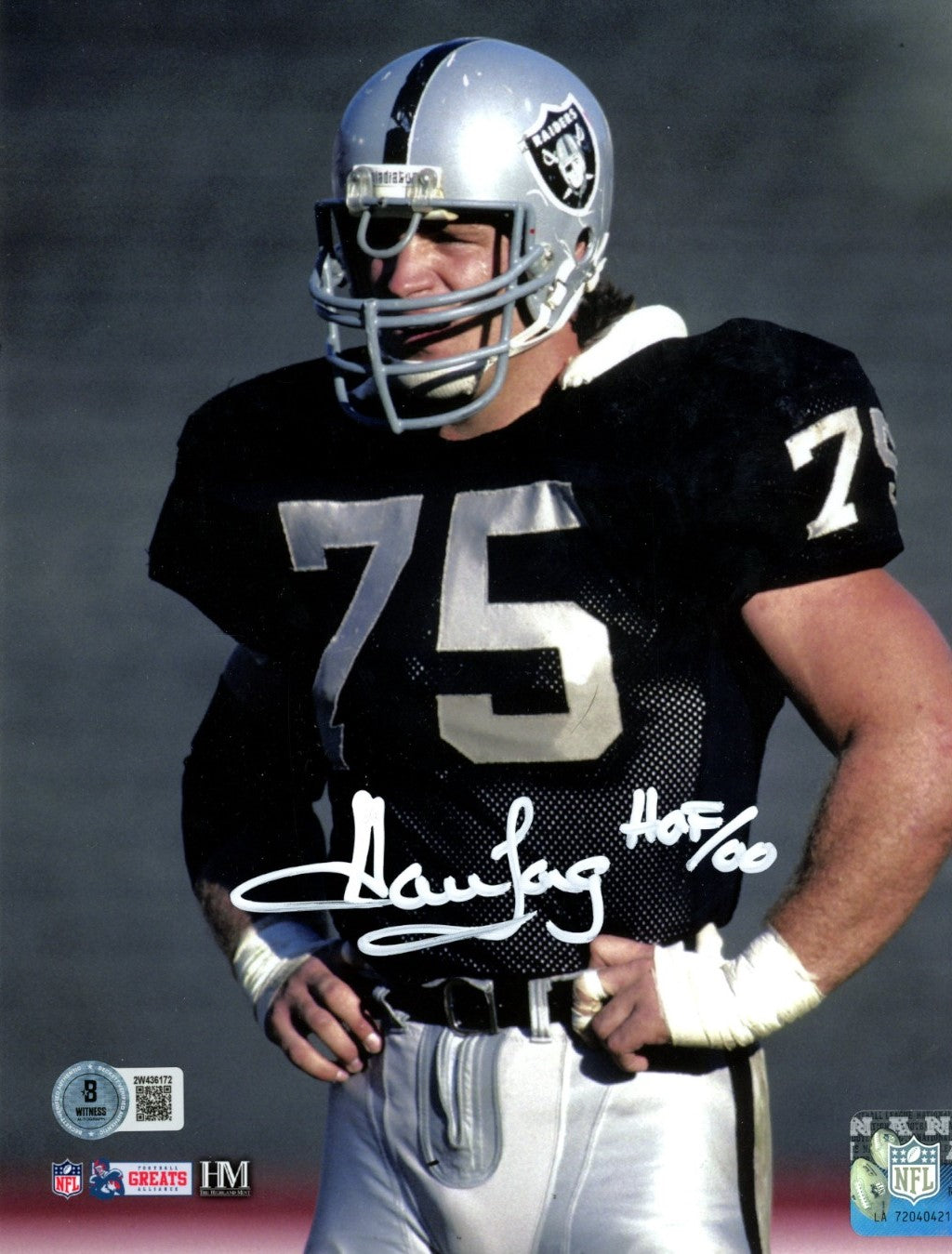 Howie Long Oakland Raiders Signed 8x10 Photo HOF Beckett Witness 49677 Beckett-Powers Sports Memorabilia