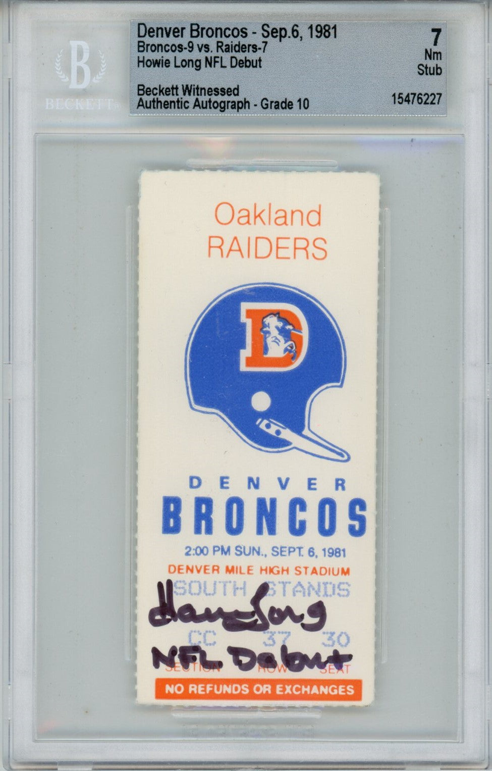 Howie Long Oakland Raiders Signed Card - Ticket Stub NFL Debut Beckett Beckett-Powers Sports Memorabilia