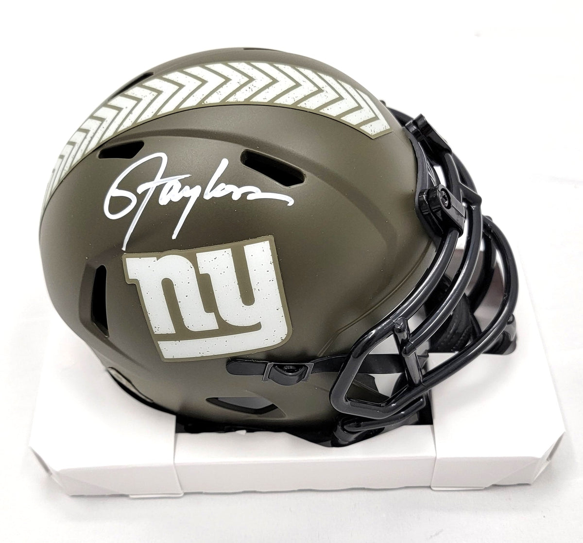 Lawrence Taylor Signed New York Giants Salute To Service Mini Helmet Beckett Witness-Powers Sports Memorabilia