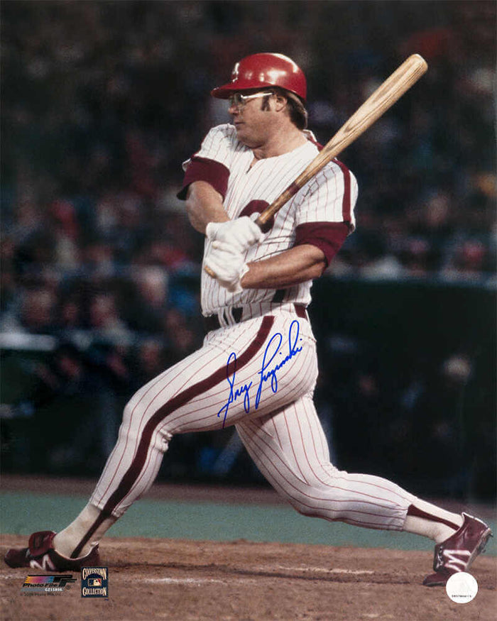 Greg Luzinski Autographed Philadelphia Phillies White Jersey Swinging Action 16x20 Photo-Powers Sports Memorabilia