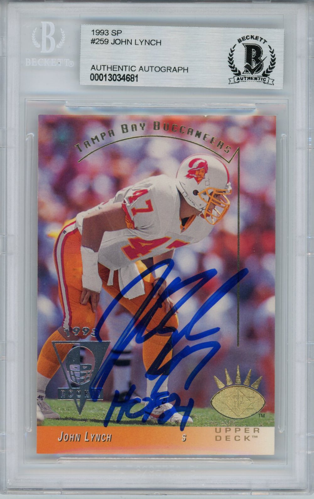 John Lynch Tampa Bay Buccaneers Signed Card - 1993 Upper Deck SP Rookie HOF BAS Slab Beckett-Powers Sports Memorabilia