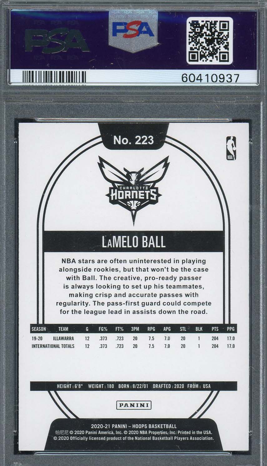 LaMelo Ball 2020 Panini Hoops Basketball Rookie Card RC #223 Graded PSA 10-Powers Sports Memorabilia