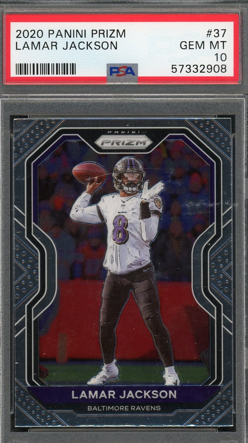 Lamar Jackson 2020 Panini Prizm Football Card #37 Graded PSA 10-Powers Sports Memorabilia