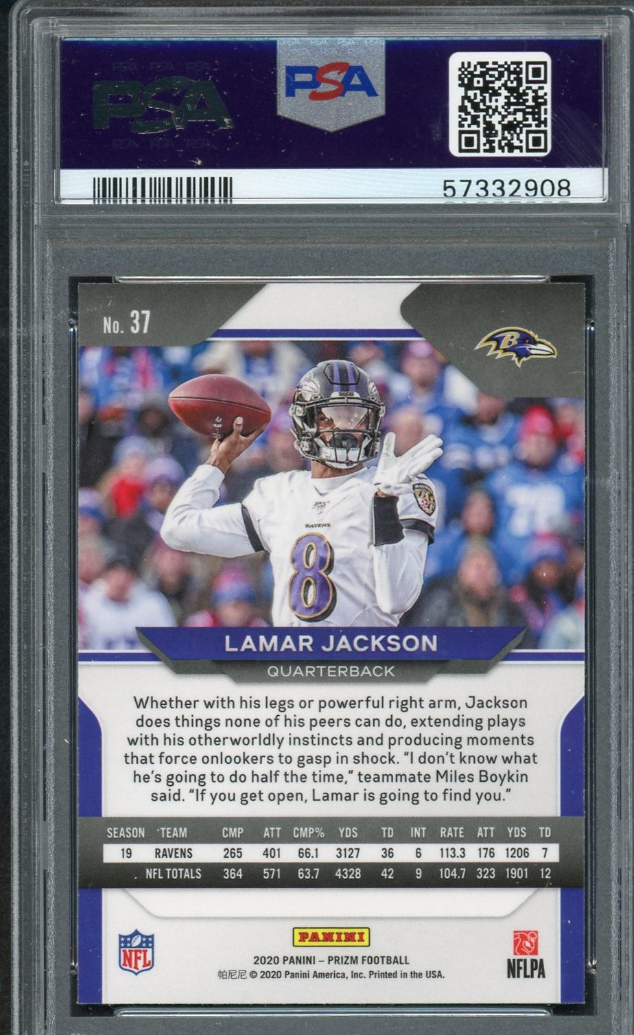 Lamar Jackson 2020 Panini Prizm Football Card #37 Graded PSA 10-Powers Sports Memorabilia