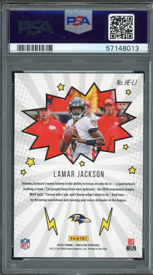 Lamar Jackson 2020 Panini Prestige Heroes Football Card #HELJ Graded PSA 10-Powers Sports Memorabilia