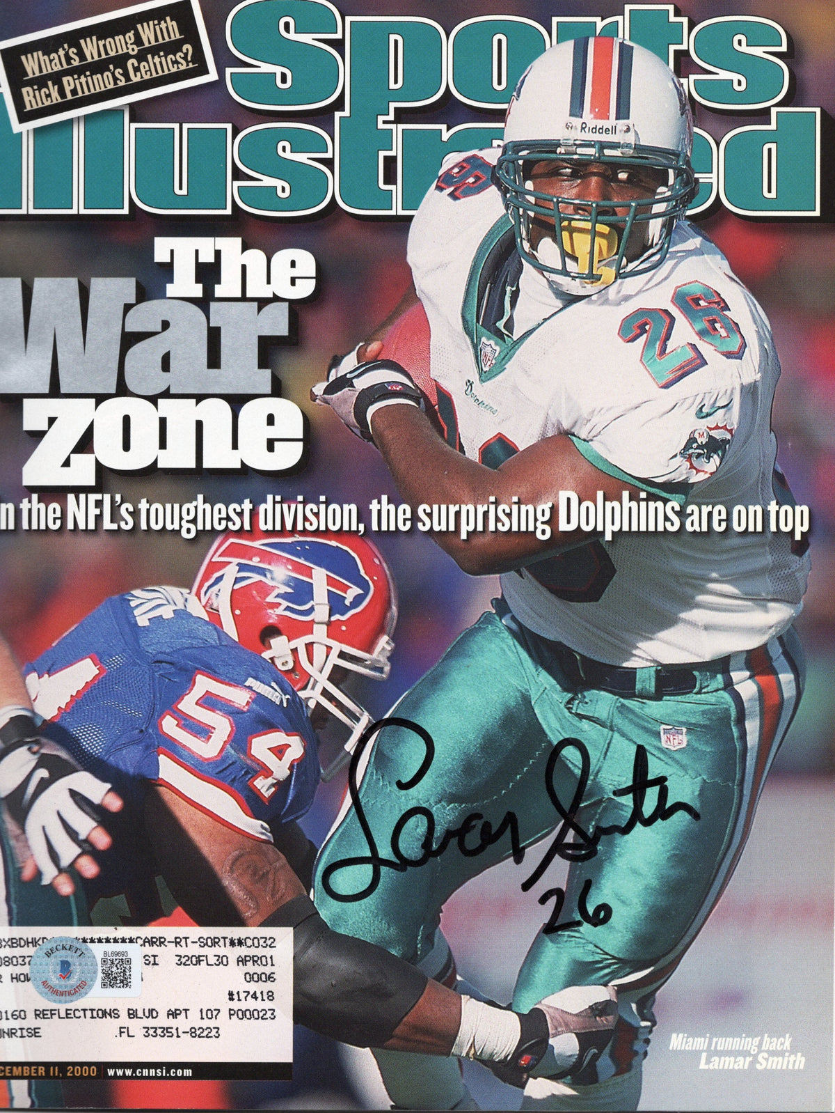 Lamar Smith Signed Miami Dolphins Sports Illustrated 12/11/00 - Beckett-Powers Sports Memorabilia