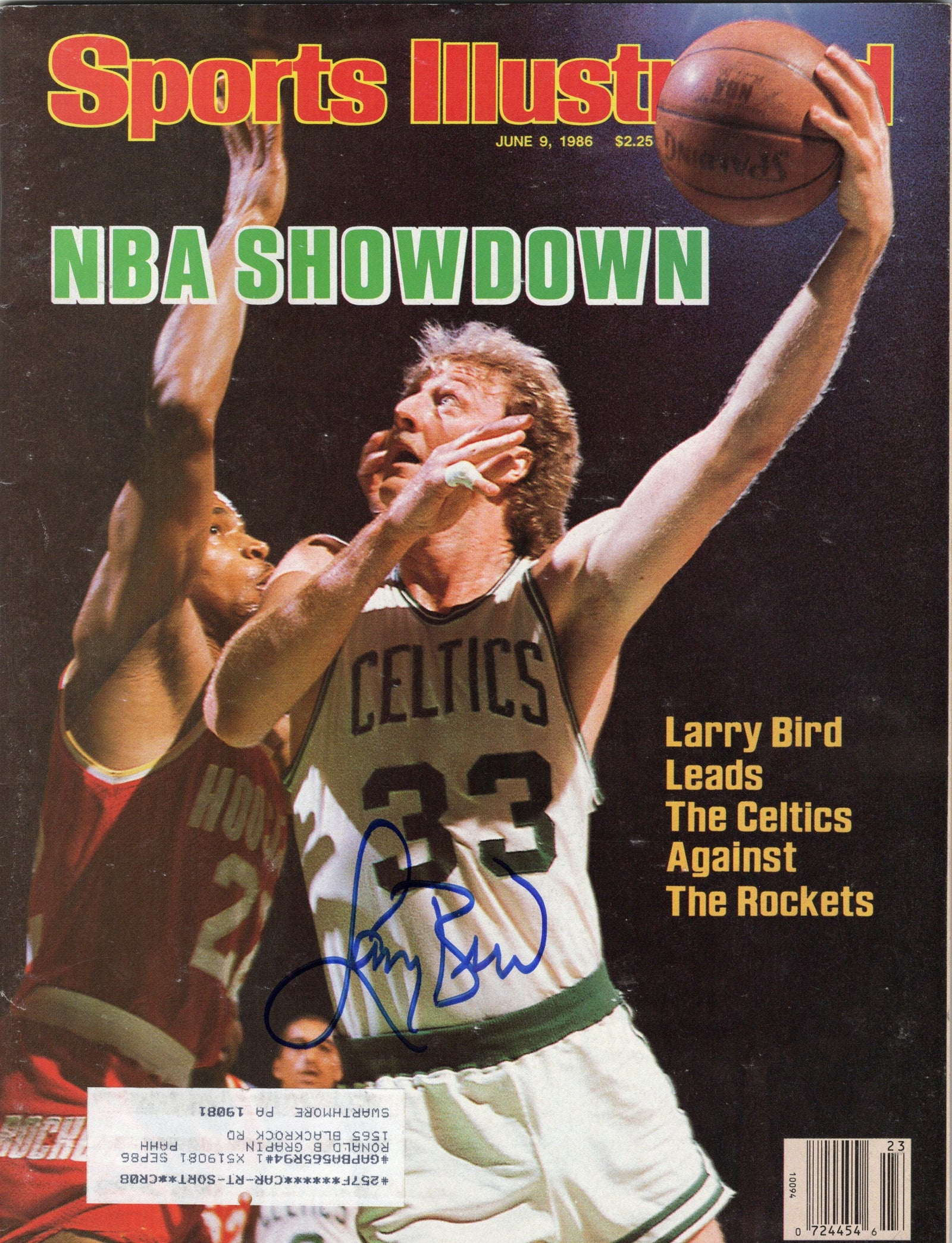 Larry Bird Signed Boston Celtics Sports Illustrated NBA Showdown 6/9/86 - Beckett-Powers Sports Memorabilia