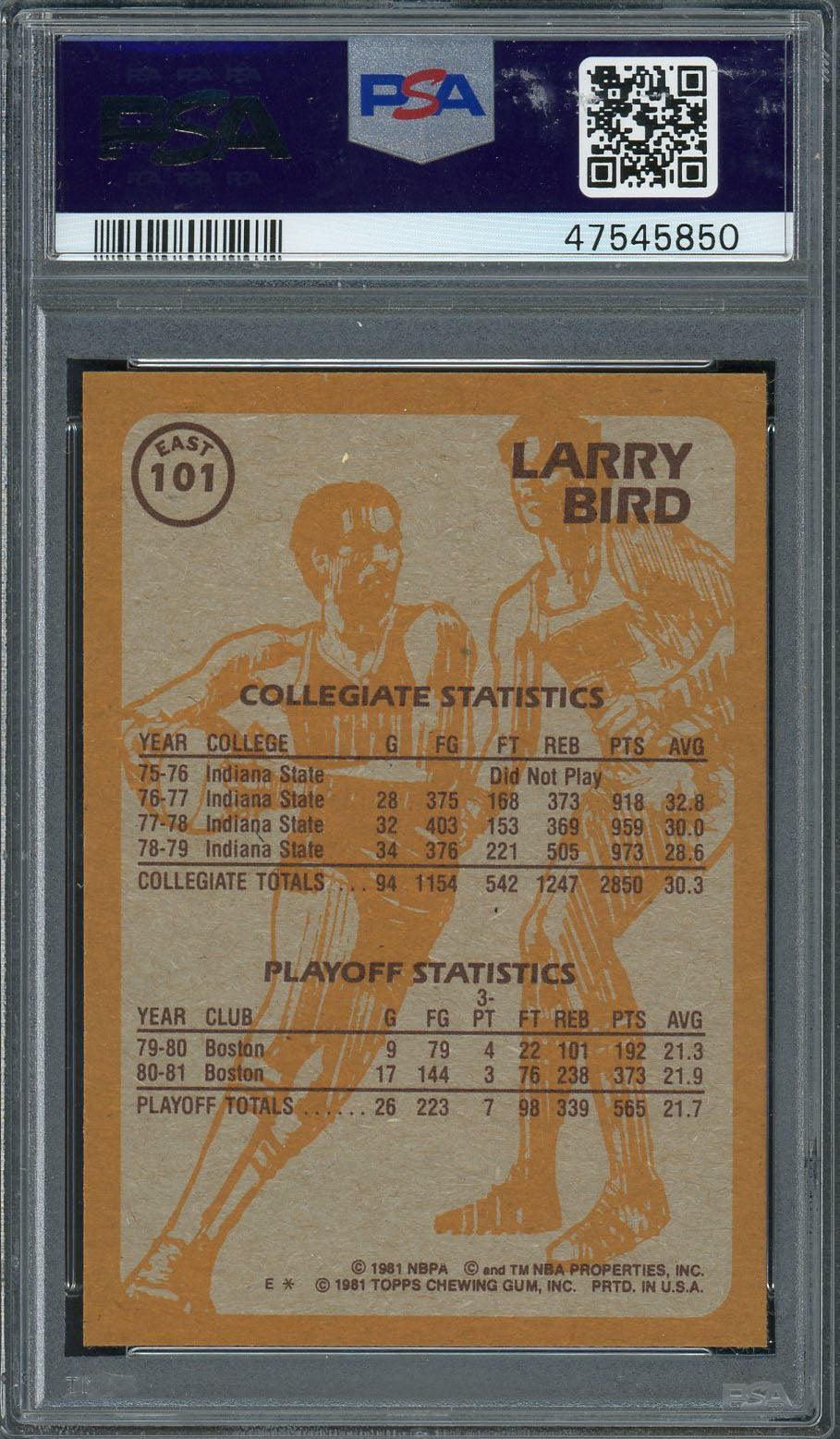 Larry Bird 1981 Topps Basketball Card #101 Graded PSA 8-Powers Sports Memorabilia