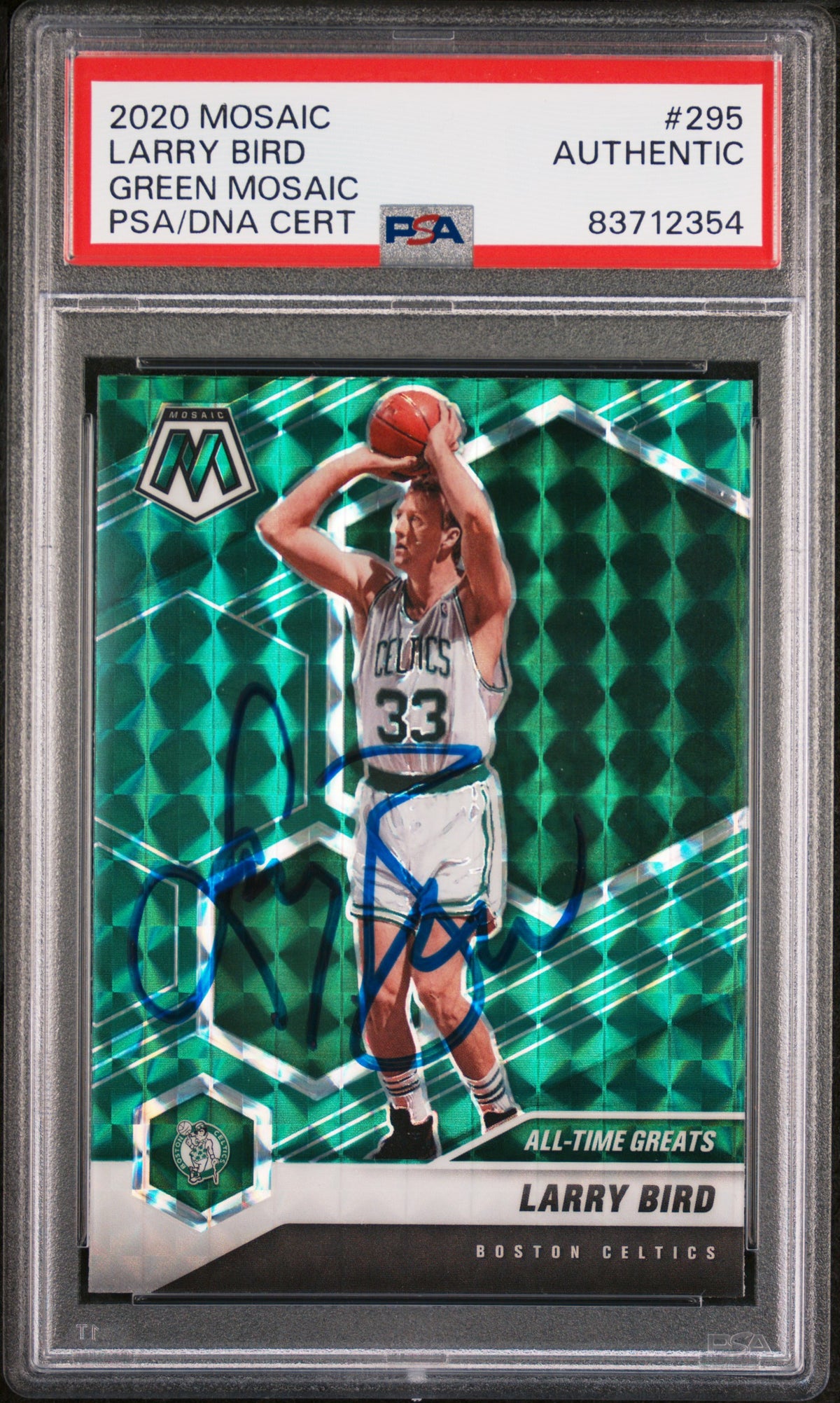 Larry Bird 2020 Panini Mosaic Green Signed Basketball Card #295 Auto PSA 3712354-Powers Sports Memorabilia