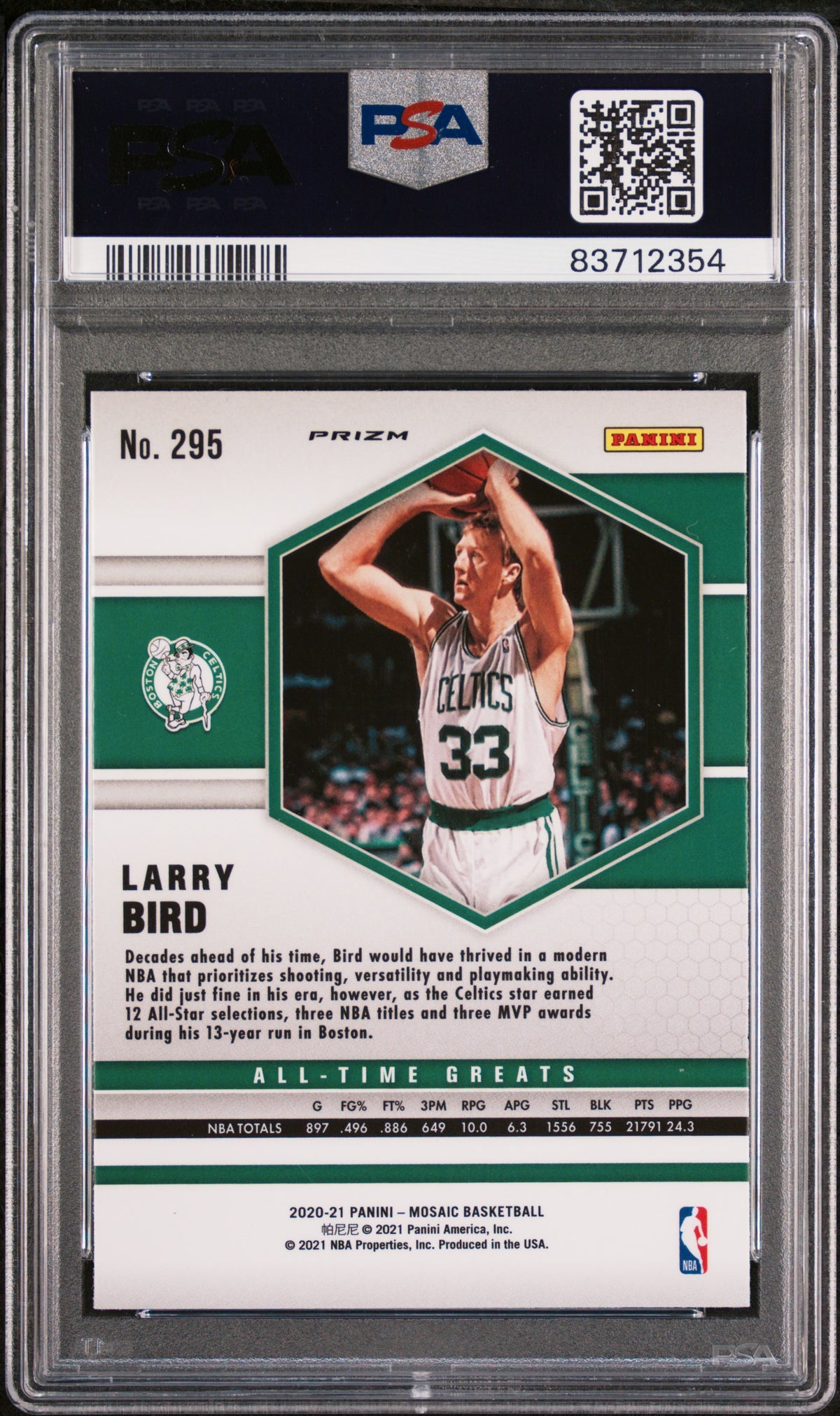 Larry Bird 2020 Panini Mosaic Green Signed Basketball Card #295 Auto PSA 3712354-Powers Sports Memorabilia