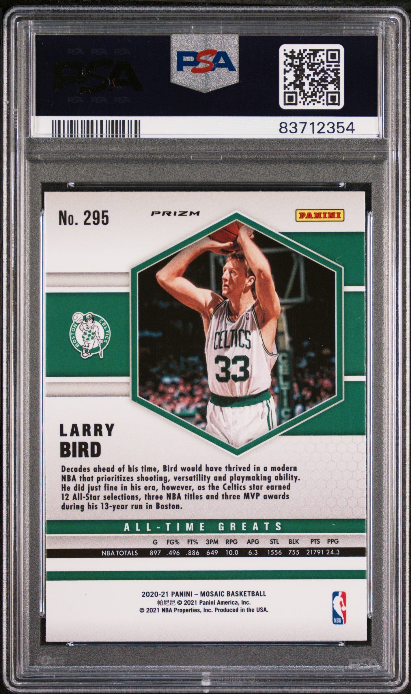 Larry Bird 2020 Panini Mosaic Green Signed Basketball Card #295 Auto PSA 3712354-Powers Sports Memorabilia
