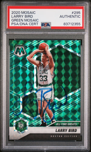 Larry Bird 2020 Panini Mosaic Green Signed Basketball Card #295 Auto PSA 3712355-Powers Sports Memorabilia