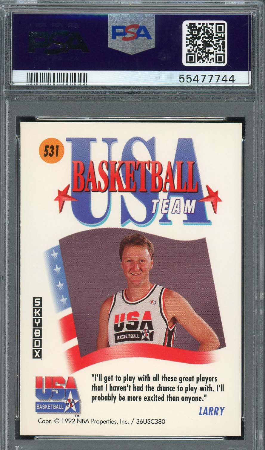 Larry Bird 1991 Skybox USA Basketball Team Card #531 Graded PSA 9-Powers Sports Memorabilia
