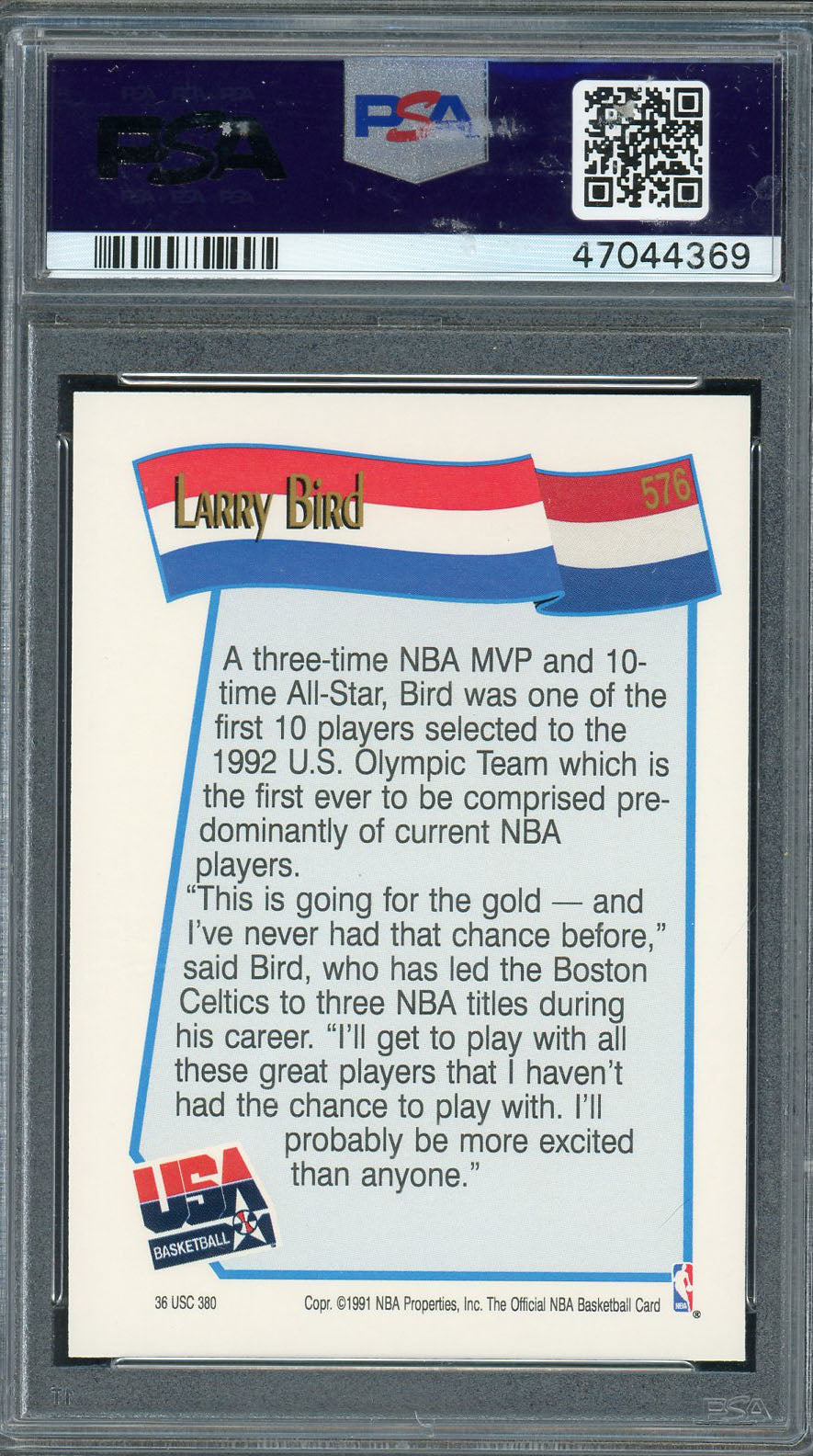 Larry Bird USA Basketball Team 1991 Hoops Basketball Card #576 Graded PSA 9 MINT-Powers Sports Memorabilia