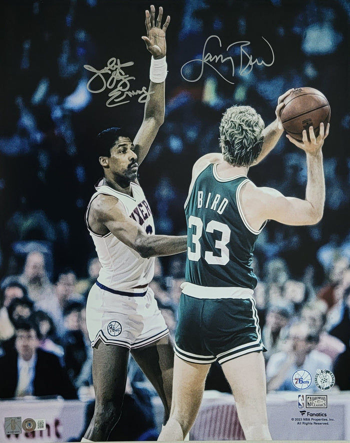 Larry Bird & Julius Erving Signed Celtics 76ers 16x20 Photo - Beckett-Powers Sports Memorabilia