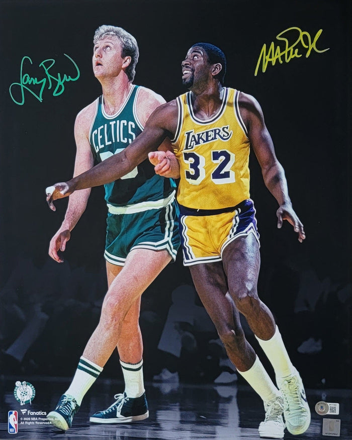 Larry Bird & Magic Johnson Signed Celtics Lakers Spotlight 16x20 Photo - Beckett-Powers Sports Memorabilia