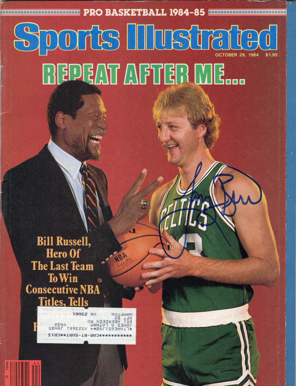 Larry Bird Signed Boston Celtics Sports Illustrated Repeat After Me 10/29/84 - Beckett-Powers Sports Memorabilia