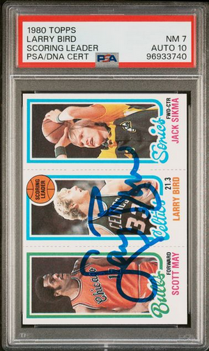 Larry Bird Signed 1980 Topps Rookie Card PSA 7 AUTO 10 - Celtics-Powers Sports Memorabilia