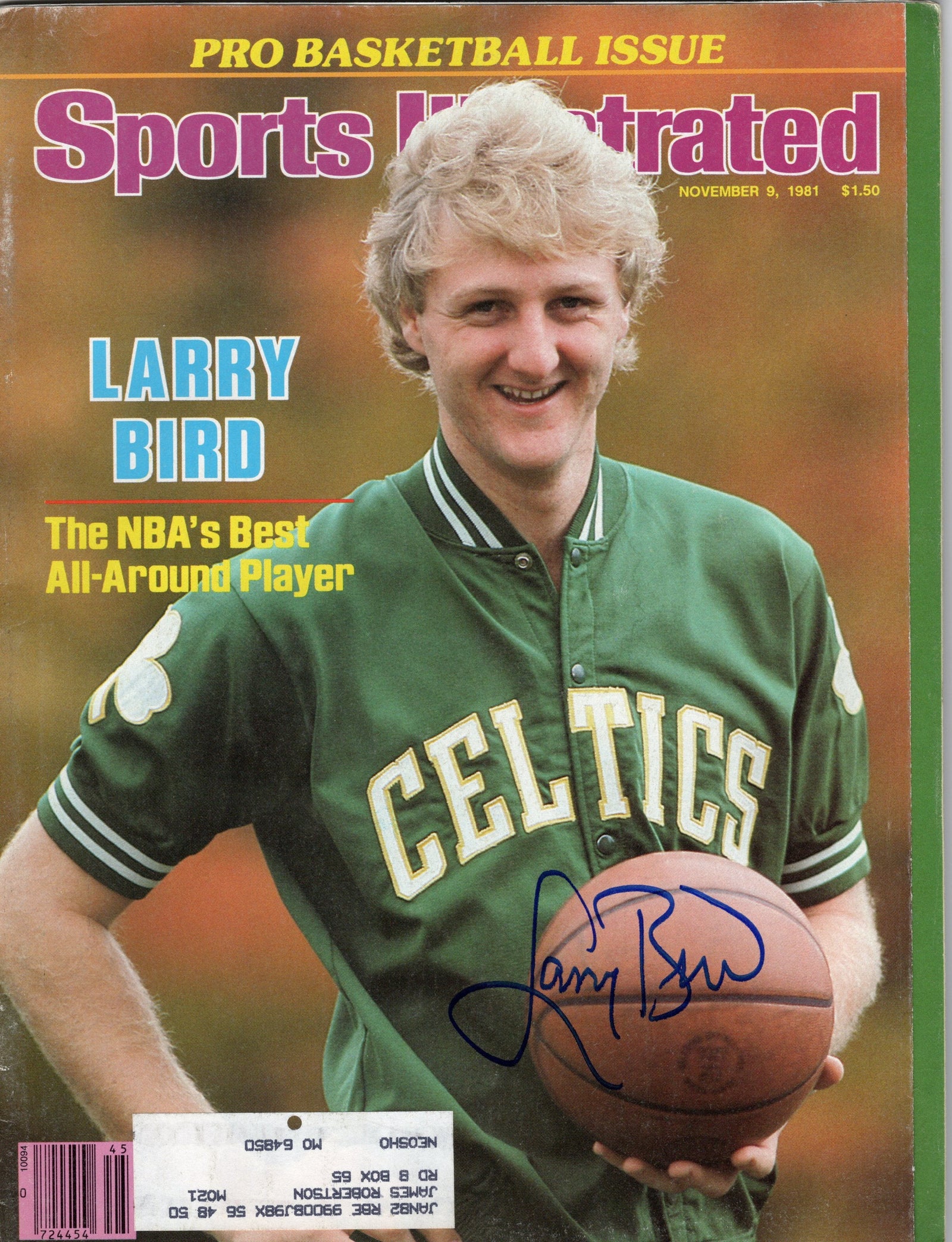 Larry Bird Signed Boston Celtics Sports Illustrated 11/9/81 - Beckett-Powers Sports Memorabilia