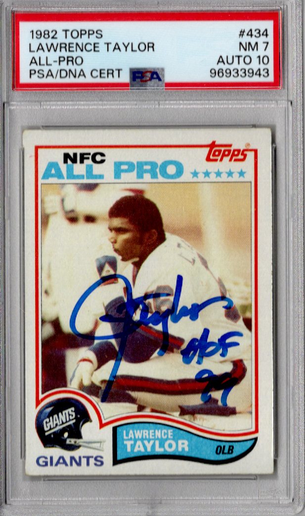 Lawrence Taylor Signed New York Giants 1982 Topps #434 Rookie Card PSA NM-MT 8 AUTO 10