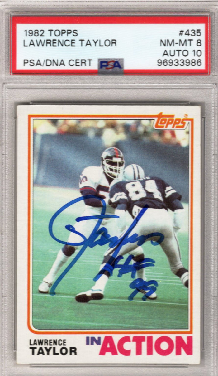 Lawrence Taylor Signed 1982 Topps #435 Giants Rookie Card - PSA NM/MT-8 Auto 10-Powers Sports Memorabilia